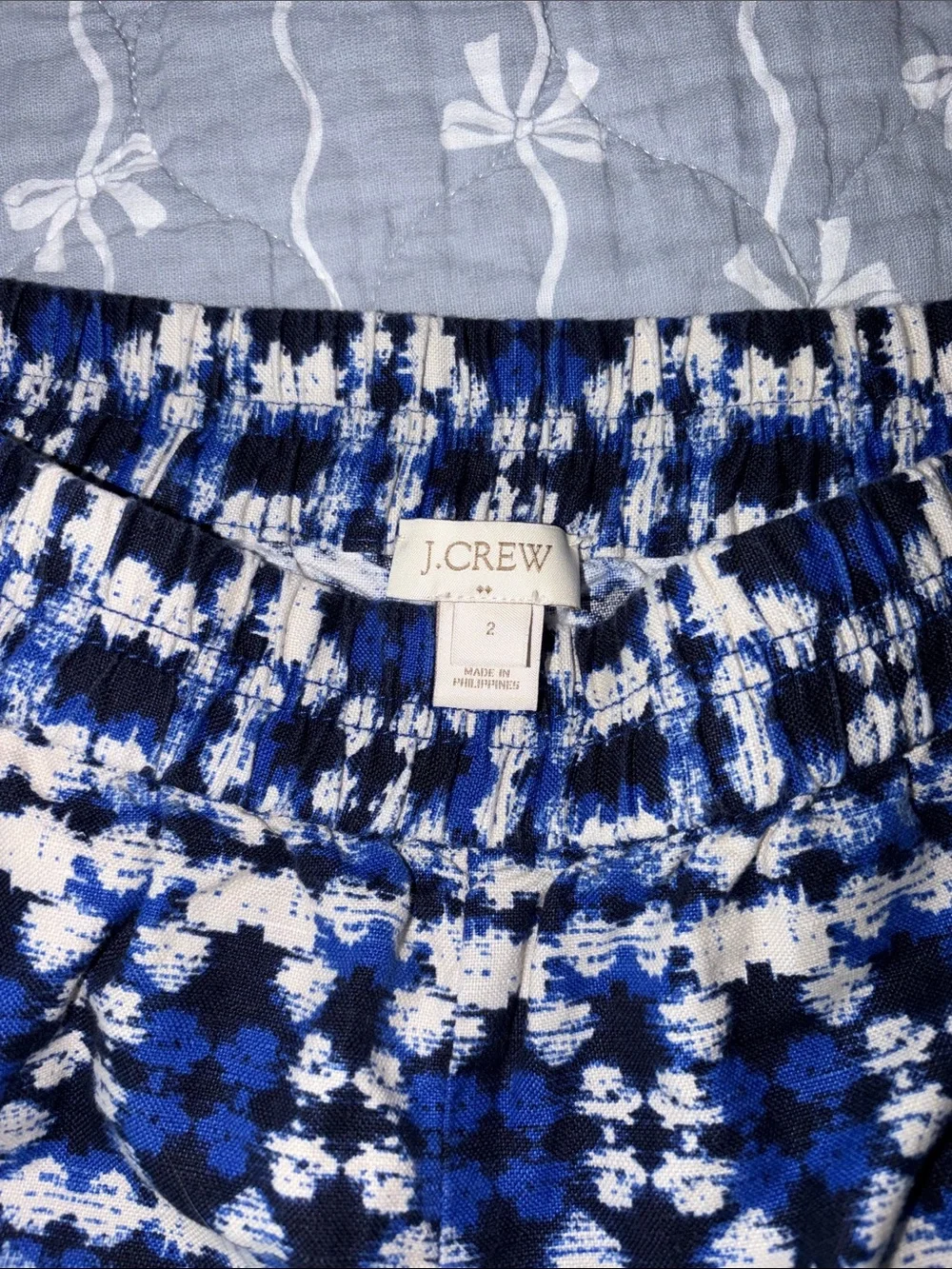 J. Crew Blue and White Patterned Linen Shorts